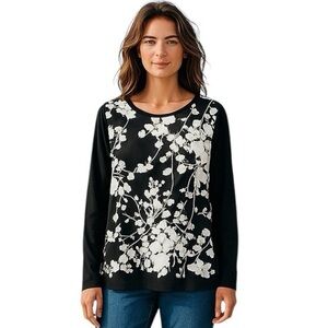 COLDWATER CREEK | Black and White Shadow Florals Top